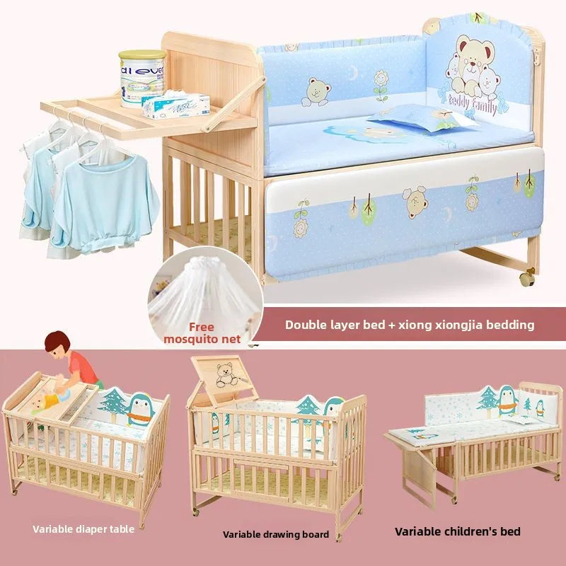Convertible Baby Bed – Solid Wood & Adjustable Cradle