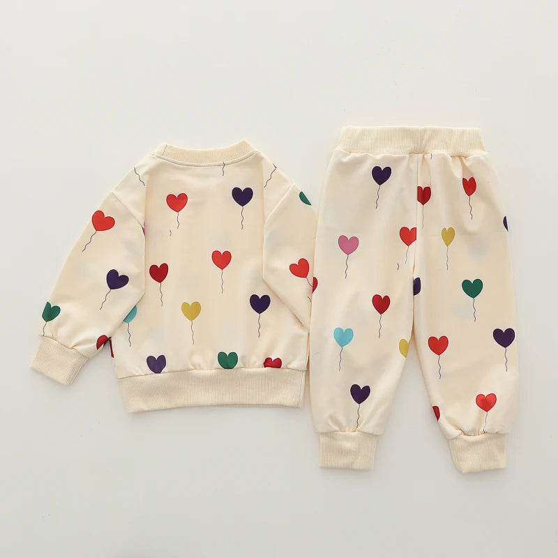 Ensemble bébé printemps/automne 2 pièces – Haut à manches longues et pantalon « Love Balloon »