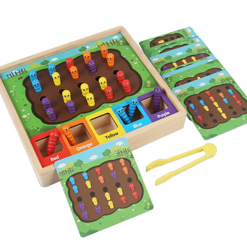 Worm Catch Montessori Toy – Color Matching & Fine Motor Skill Game