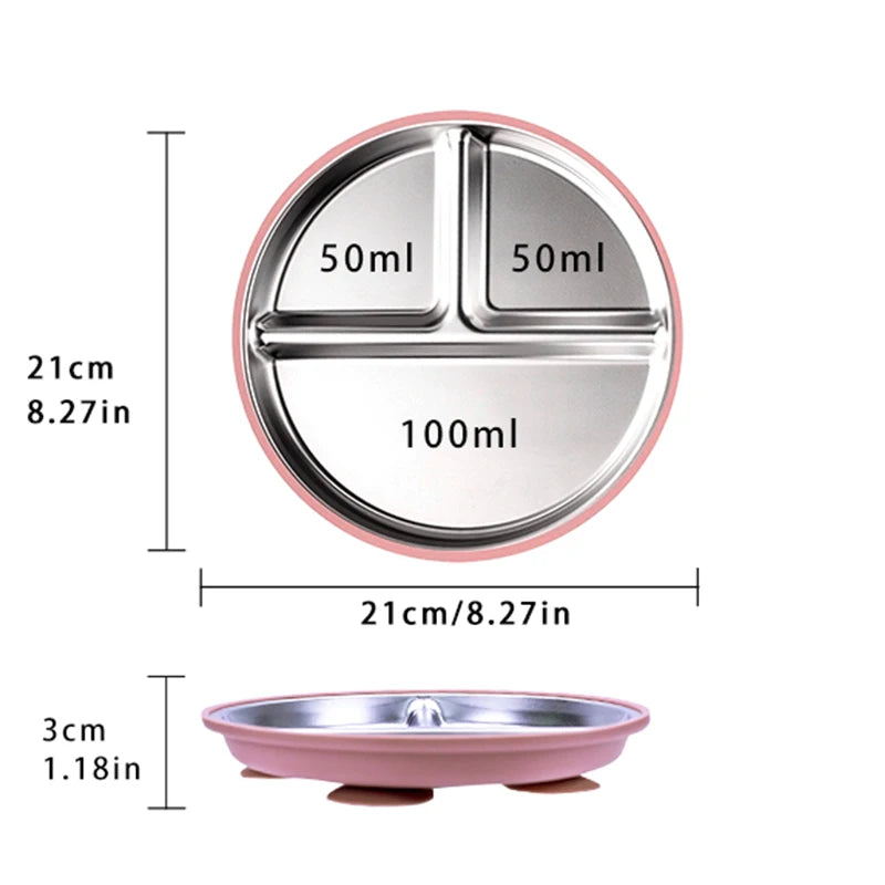 Assiette bébé antidérapante en acier 304 – Vaisselle d'alimentation sûre