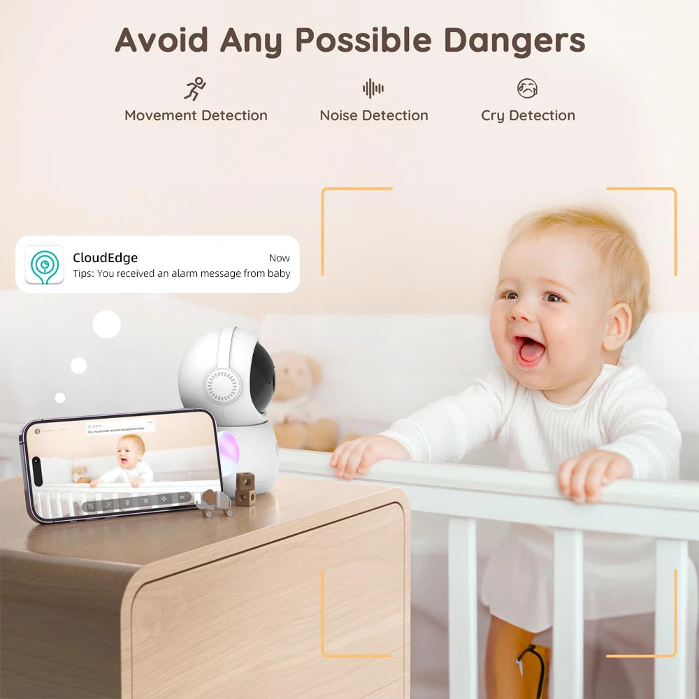 Babyphone WiFi 3MP – Détection des pleurs, suivi des mouvements et veilleuse
