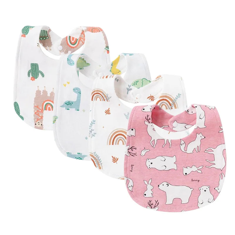 Ensemble de 4 bavoirs bébé en coton double épaisseur – Mignons et doux