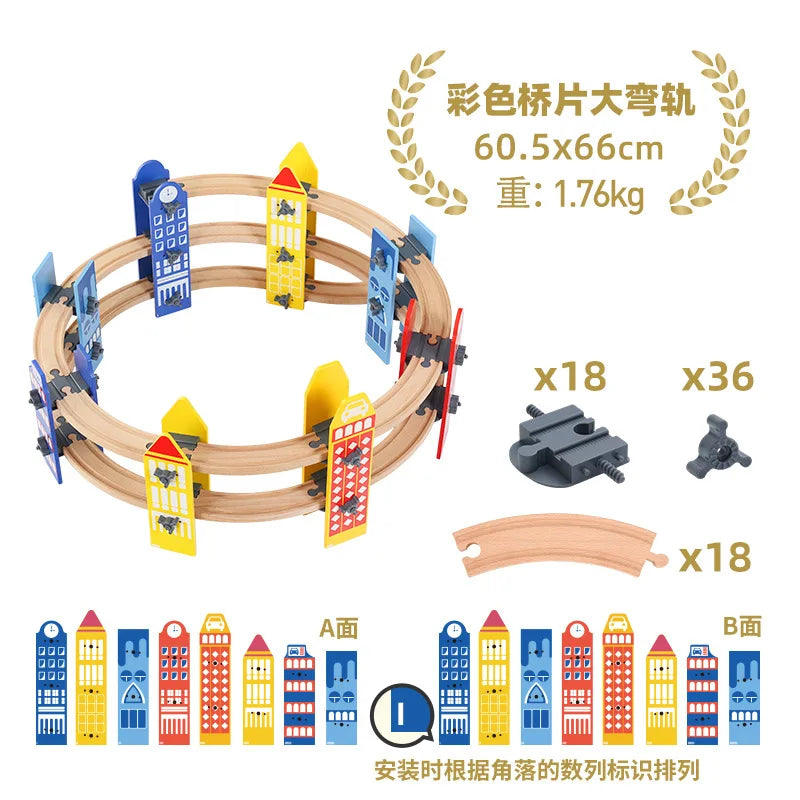 Wooden Train Track Set – Racing, Bridges & Tunnel Accessories Toy