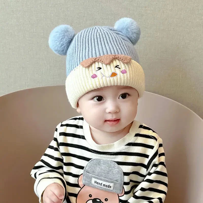 Adorable bonnet bébé en tricot coréen – Bonnet chaud et coupe-vent avec cache-oreilles