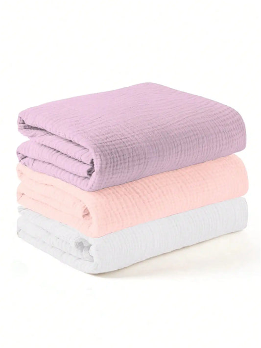 Ensemble de 3 couvertures d'emmaillotage douces et respirantes pour nouveau-né, en mousseline blanche et rose, pour bébé