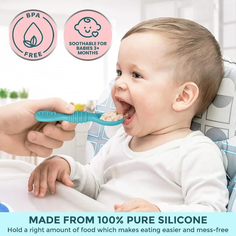 Ensemble de 2 cuillères et fourchettes en silicone pour bébé – Couverts d'apprentissage souples