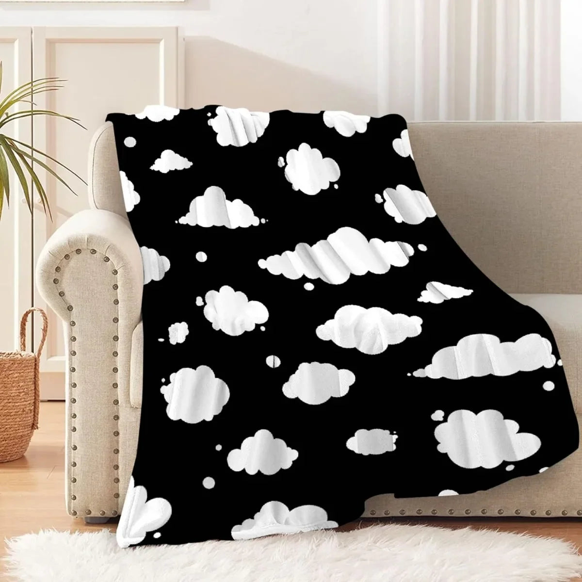 Cloud Throw Blanket, Blue and White Gift for Girl and Boy, Lightweight Super Soft Suitable for Sofa, Chairs, Bed for Kid