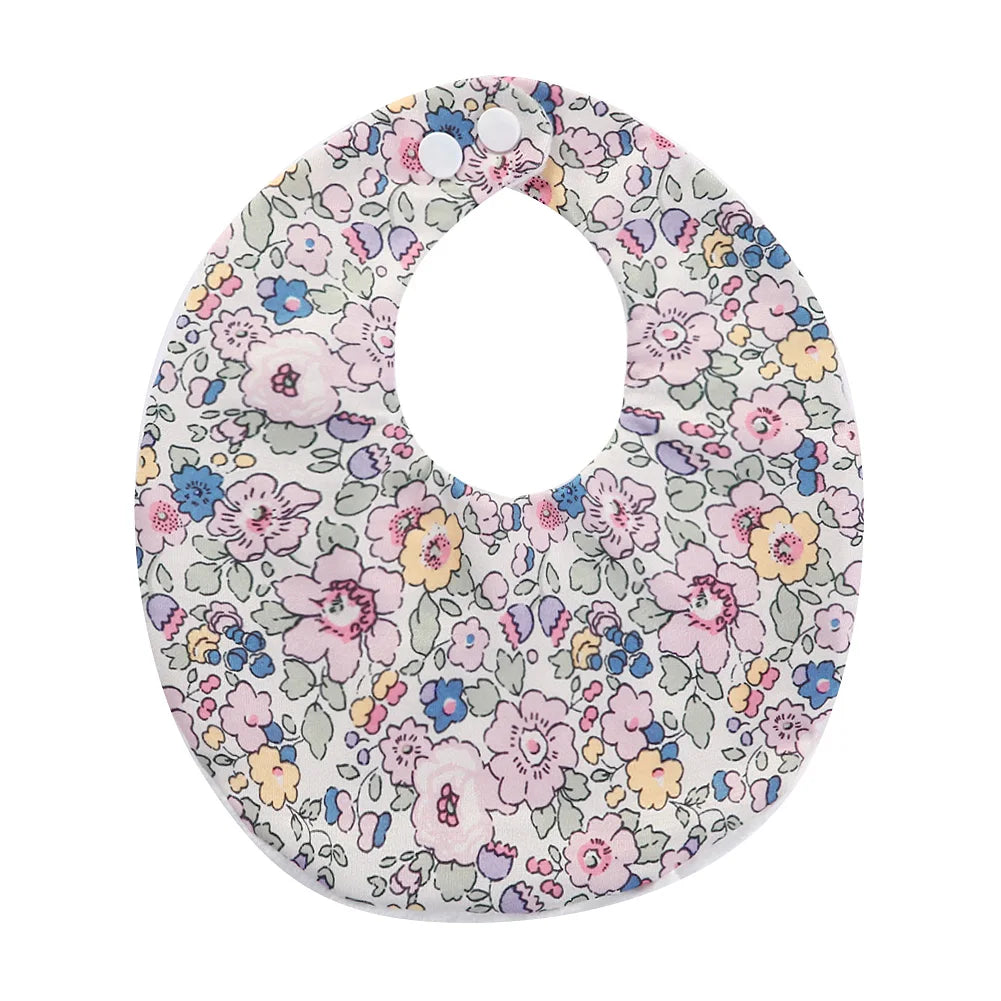 Flower Print Cotton Baby Bib – Adjustable Snap Bandana