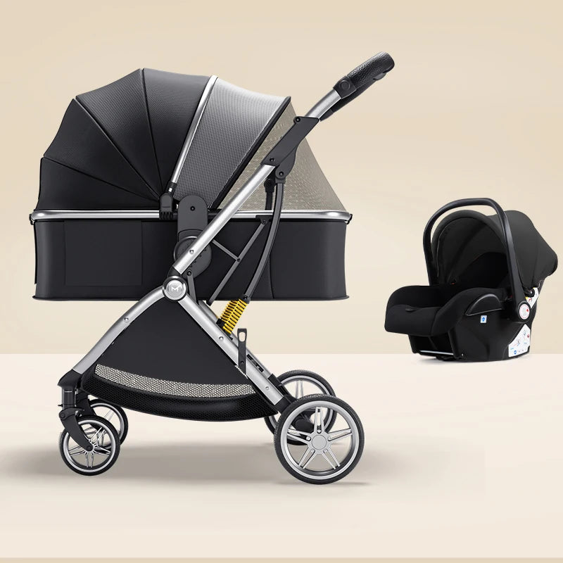 Poussette bébé 3 en 1 de luxe – Position assise et allongée, poussette de voyage portable