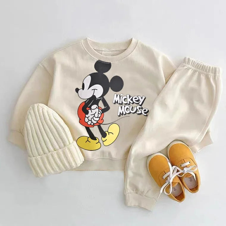 Mickey Print 2-Piece Set – Kids Cartoon Long Sleeve Top & Sweatpants