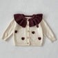 Nouveauté automne : vêtements pour bébés filles de 0 à 3 ans, veste et combinaison à manches longues tricotées main avec col en feuille de lotus et cœur.