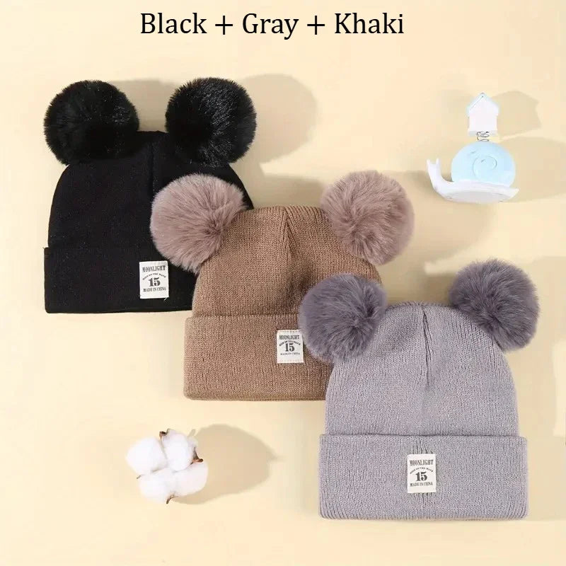Ensemble d'hiver mignon pour bébé : bonnet et écharpe en laine avec oreilles d'ours.