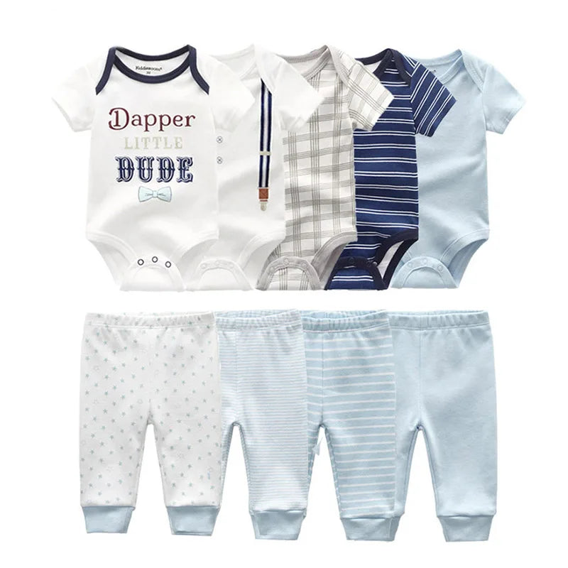 9-Piece Newborn Clothing Set – Cotton Cartoon Bodysuits & Pants