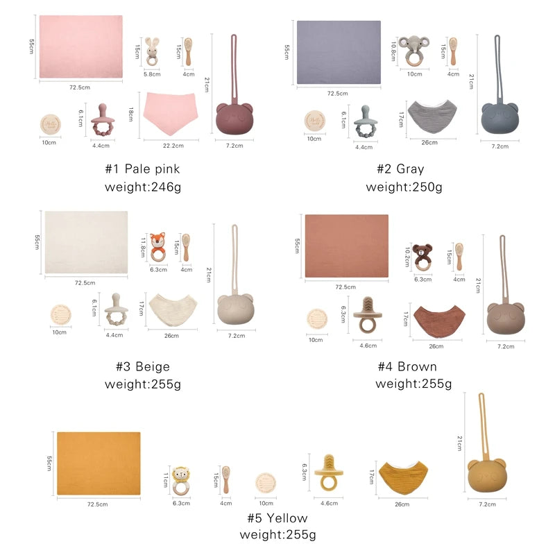 Baby Bath & Milestone Gift Set – Towel, Rattle, Pacifier & Cards