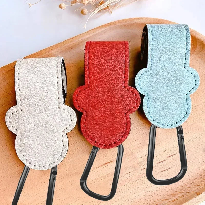 1–2PCS Rotatable PU Leather Stroller Hooks – 360° Pram Organizer