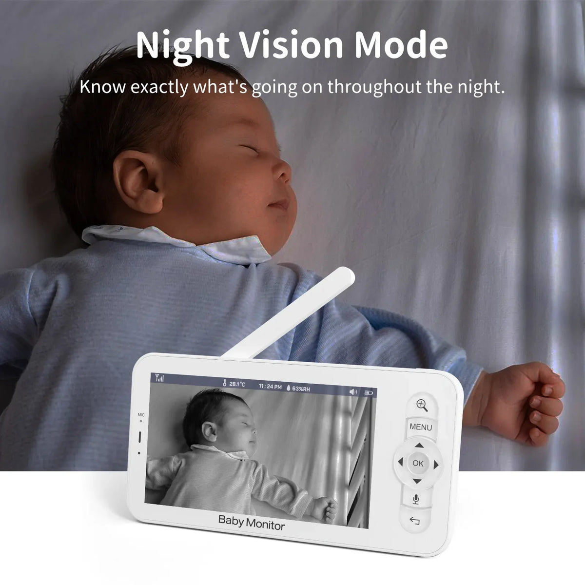 BABY5 Wireless Baby Monitor 720P HD PTZ Audio Video