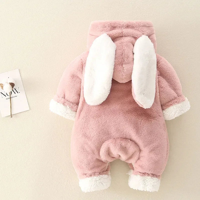 Grenouillère bébé en polaire corail chaude – Joli motif lapin