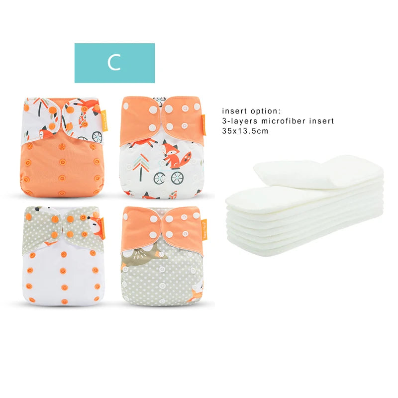 HappyFlute Reusable Diaper Set – 4 OS Pocket Diapers + 8 Inserts