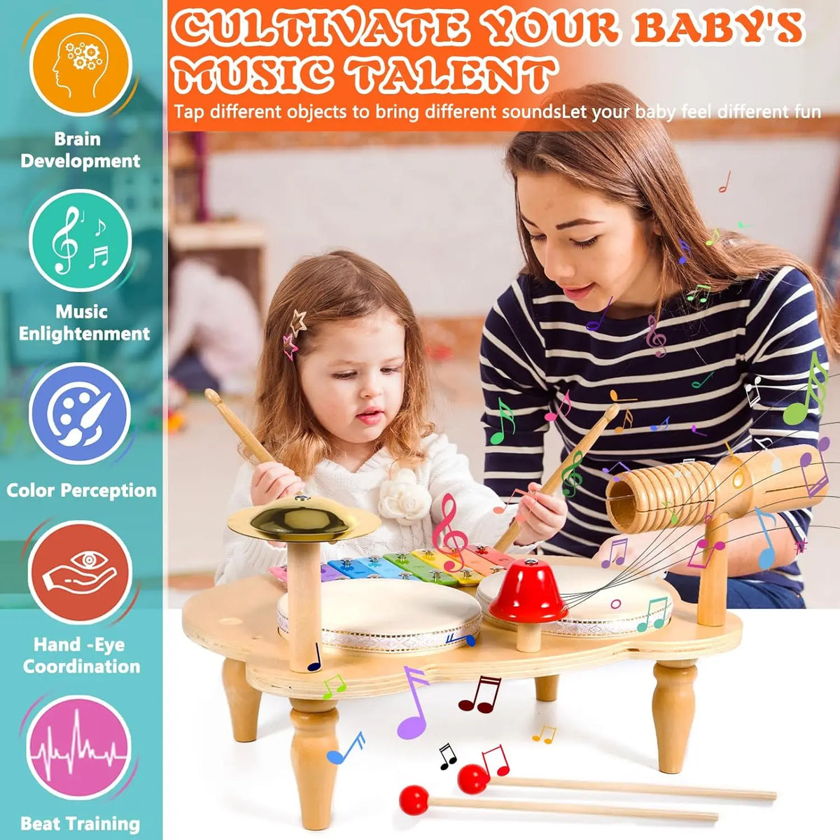 Wooden Music Toy – Drum, Play & Learn!