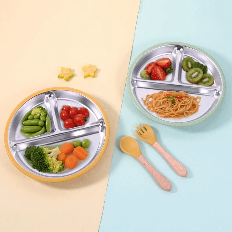 Assiette bébé antidérapante en acier 304 – Vaisselle d'alimentation sûre