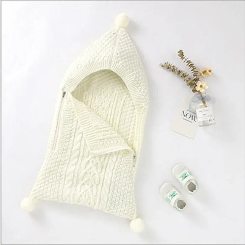 Nouvelles couvertures d'emmaillotage tricotées unies pour bébés de 0 à 1 an, chaudes et douillettes pour l'hiver.