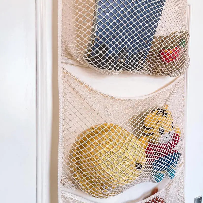 Over-Door Stuffed Animal Organizer – Hanging Mesh Bag with Large Pockets for Kids