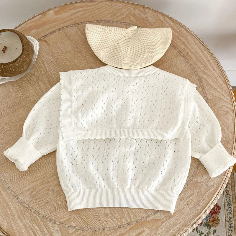 Gilet tricoté d'automne pour bébé fille – Veste en coton avec grand col rabattu