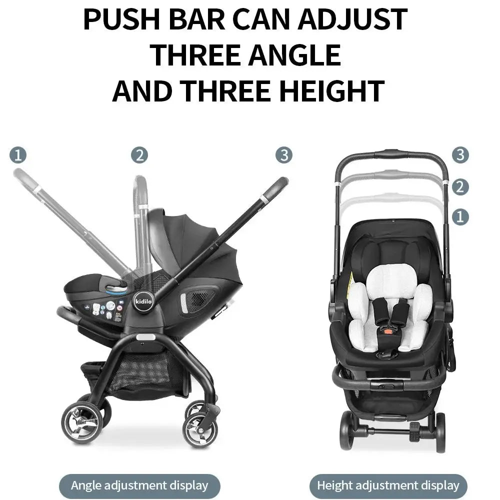 Kidilo 3-in-1 Baby Car Seat Stroller, One Button Fold & Detachable Basket