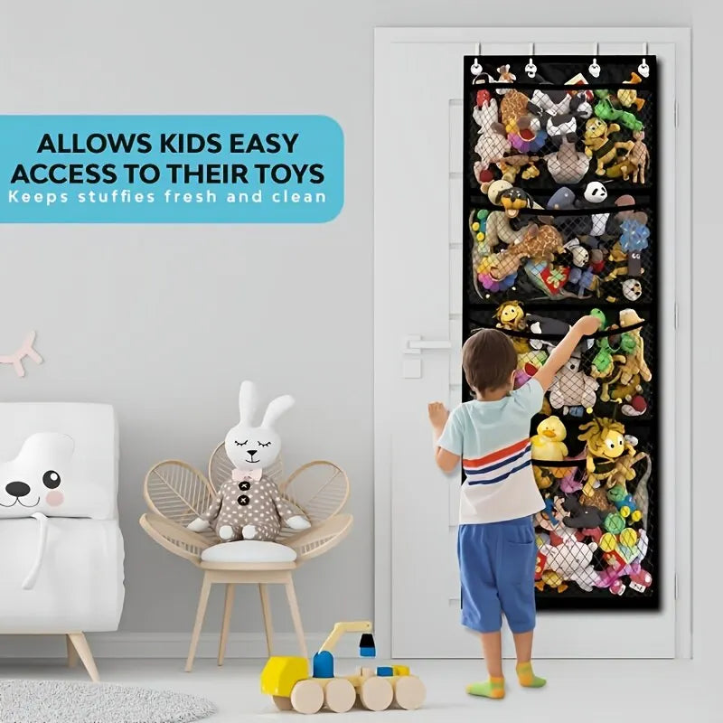 Black Hanging Toy Organizer – Over-Door Storage for Stuffed Animals