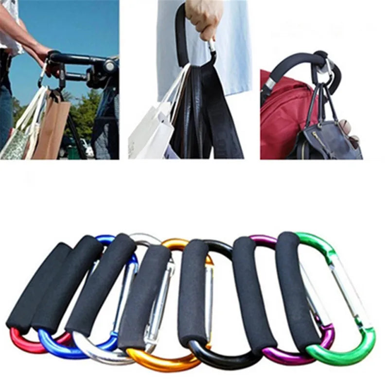 Large Aluminum Carabiner Stroller Hooks – D-Ring Organizer Clip