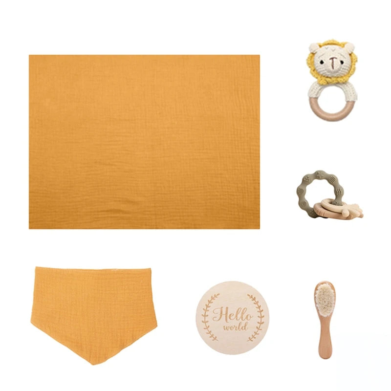 Coffret cadeau bain bébé et anneau de dentition – Jouets en silicone, hochet et cartes étapes