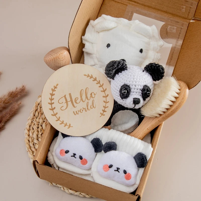 7-Piece Newborn Baby Gift Set – Double-Sided Blanket, Rattle & Bath Essentials