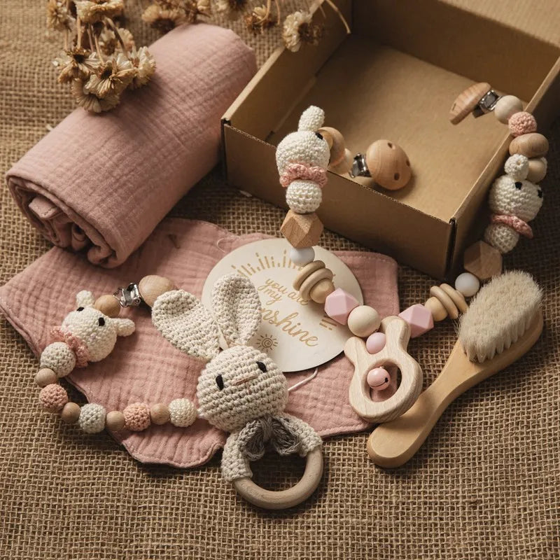 Newborn Bath Gift Set – Cotton Blanket, Milestone Cards & Rattle