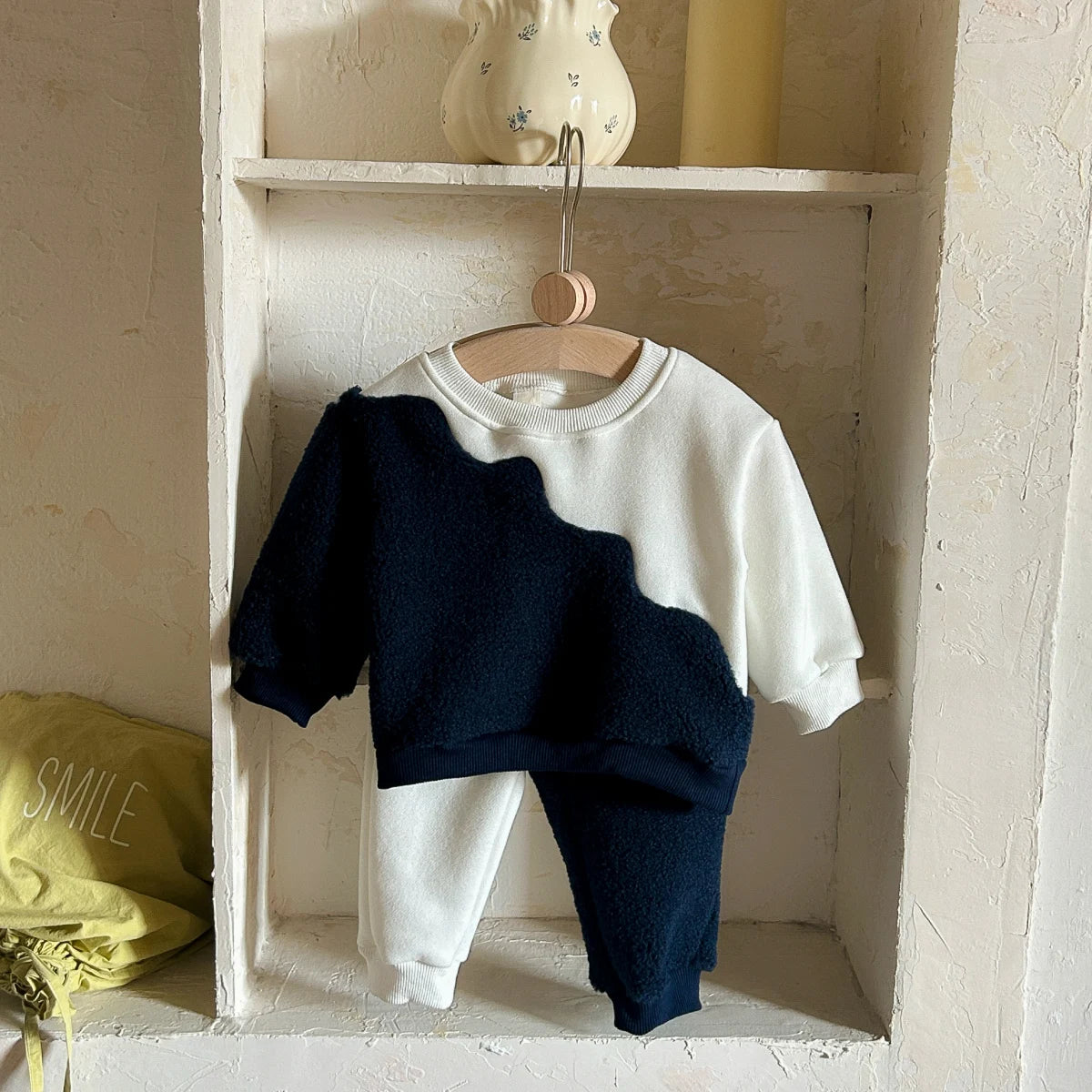Ensemble d'hiver 2 pièces pour bébé garçon – Haut et pantalon en polaire bleu et blanc, 0-3 ans