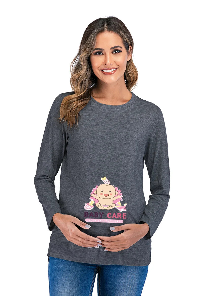 New Maternity Long-Sleeve Tee – Casual Solid Pregnancy Top