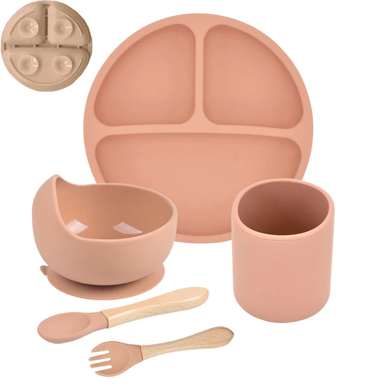 Baby Suction Plate Set – 5P Silicone Bowl, Cup & Utensil