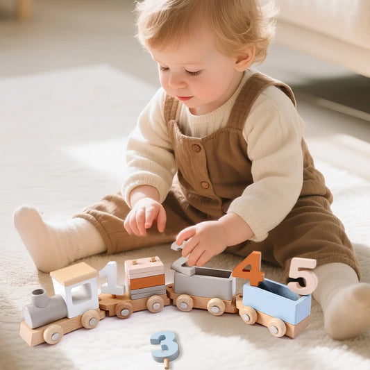 Train des chiffres en bois Montessori avec blocs – Cadeau éducatif pour bébé