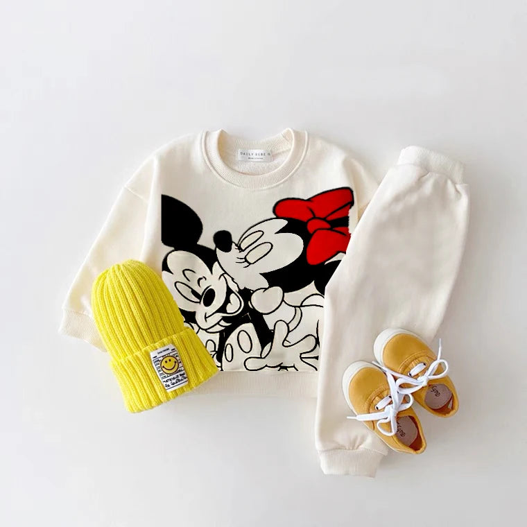 Mickey Print 2-Piece Set – Kids Cartoon Long Sleeve Top & Sweatpants