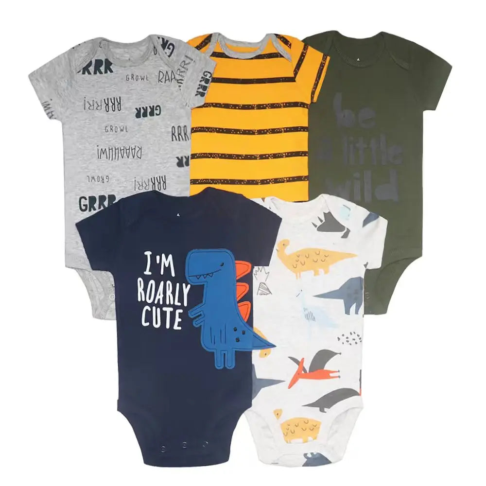 5-Pack Newborn Bodysuits – Soft 100% Cotton Cartoon Outfits (0–24M)