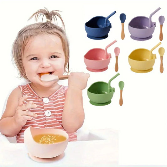Baby Kitchenware – Silicone Bowl with Spoon & Straw Set
