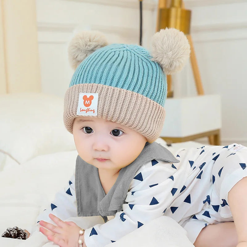 Ensemble bonnet et écharpe tricotés Bébé Ours – Bonnet d'hiver chaud pour garçons et filles