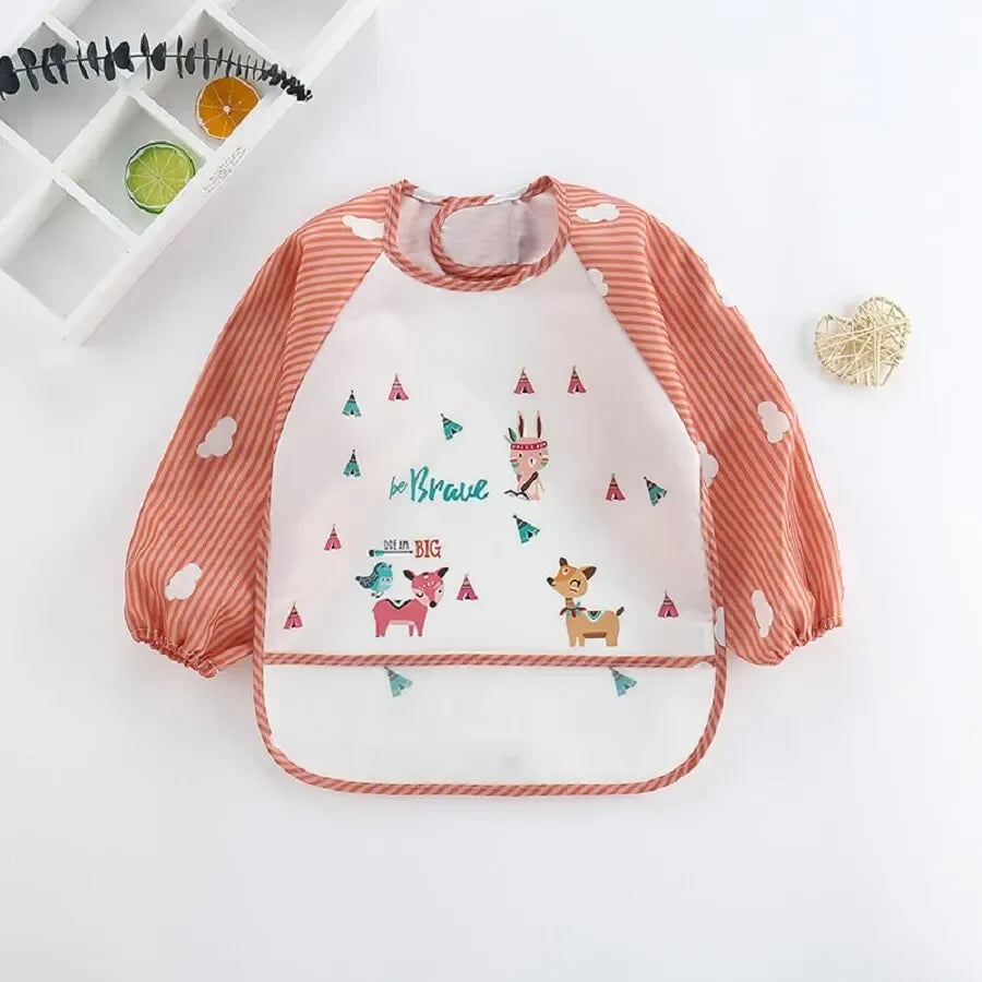 Waterproof Long-Sleeve Cartoon Baby Feeding Smock