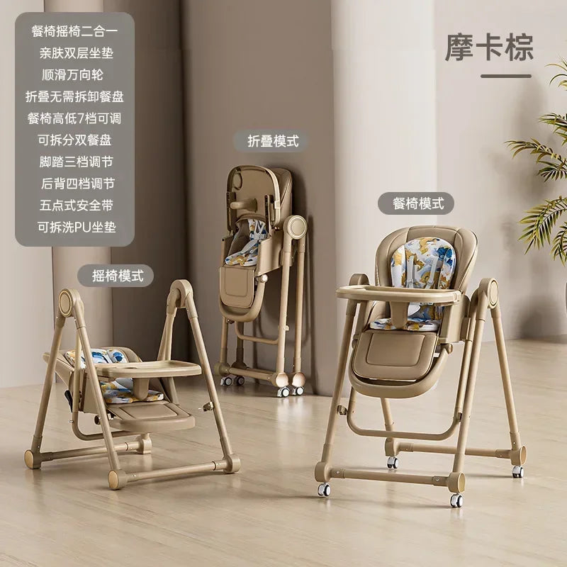 Chaise haute multifonctionnelle pour l'alimentation et le bercement des bébés