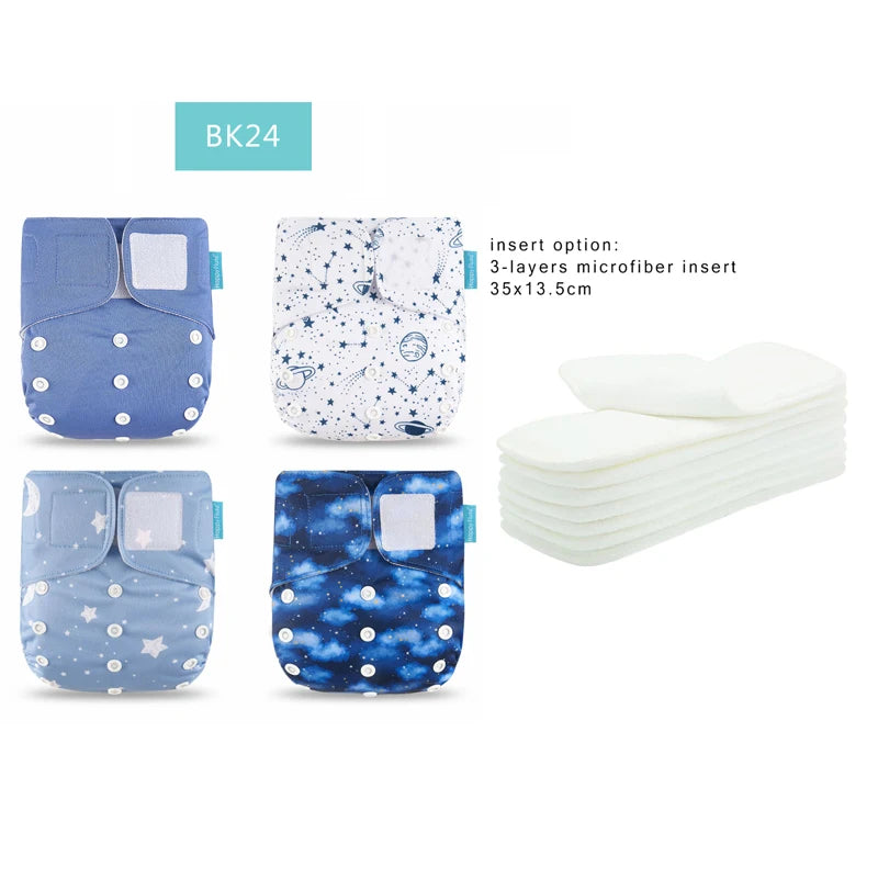 HappyFlute Reusable Diaper Set – 4 OS Pocket Diapers + 8 Inserts