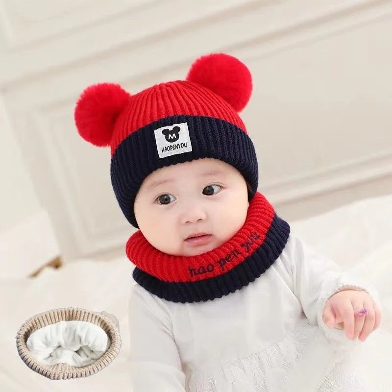Ensemble bonnet et écharpe tricotés Bébé Ours – Bonnet d'hiver chaud pour garçons et filles