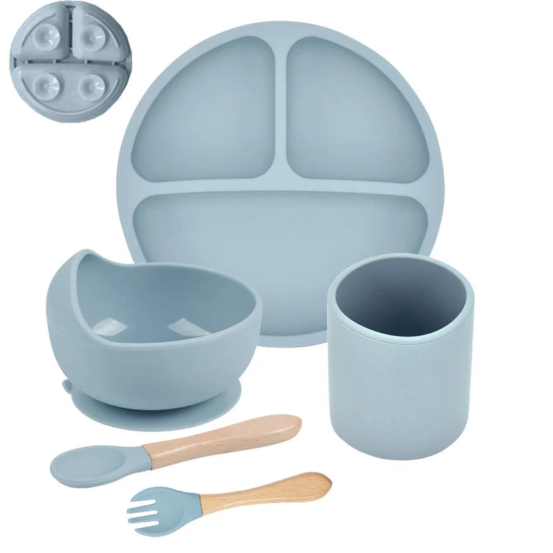 Baby Suction Plate Set – 5P Silicone Bowl, Cup & Utensil