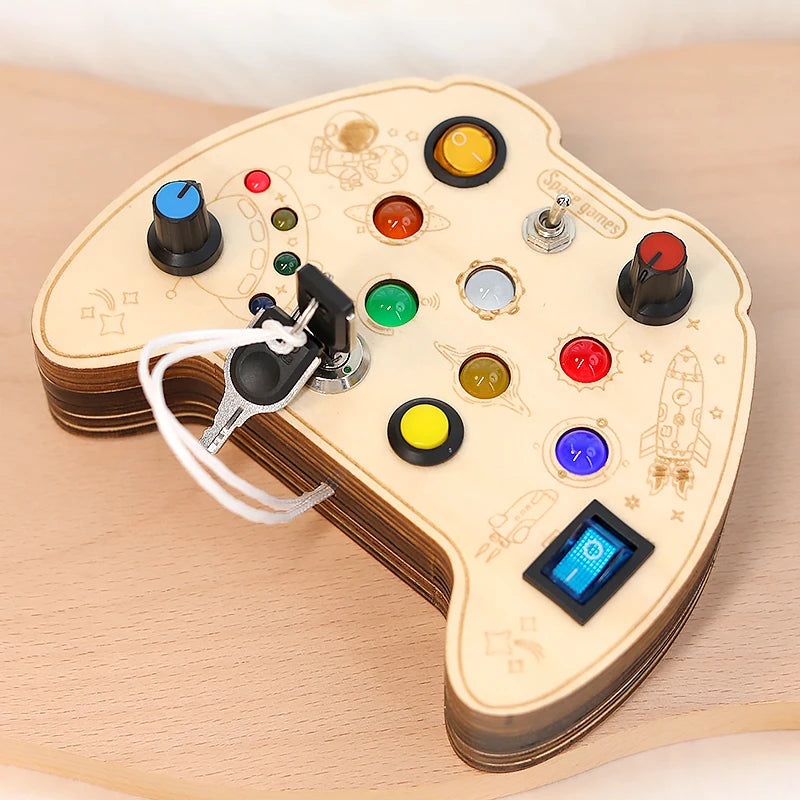 Montessori Busy Board – Interactive Puzzle Toy with Buttons, Switches & Lights