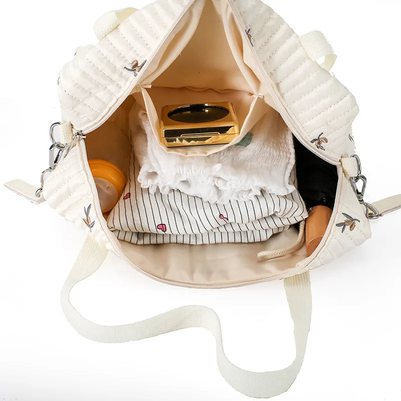Sac à langer en coton – Sac cabas de maternité brodé à fleurs