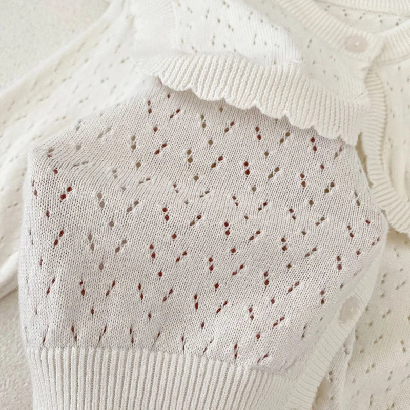 Gilet tricoté d'automne pour bébé fille – Veste en coton avec grand col rabattu