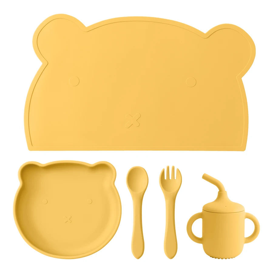 5PCS Baby Silicone Feeding Set – Plate, Spoon, Fork & Cup